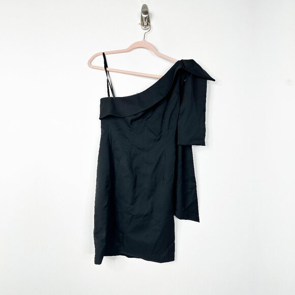 NWT Mac Duggal One-Shoulder Ruffle Bow Mini Dress Black 2 #A0301 - Picture 1 of 5